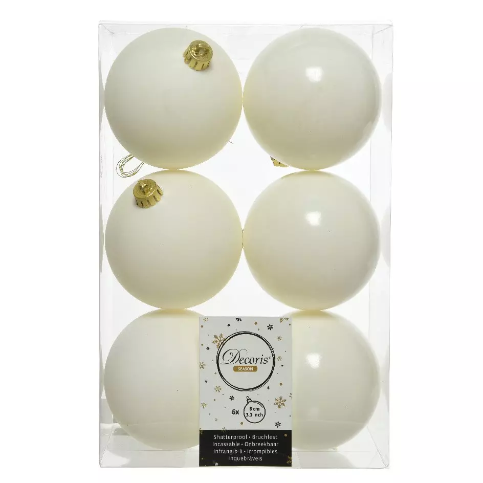 Lote de 6 bolas de Navidad (D80 mm) Alpine Blanco lana 1