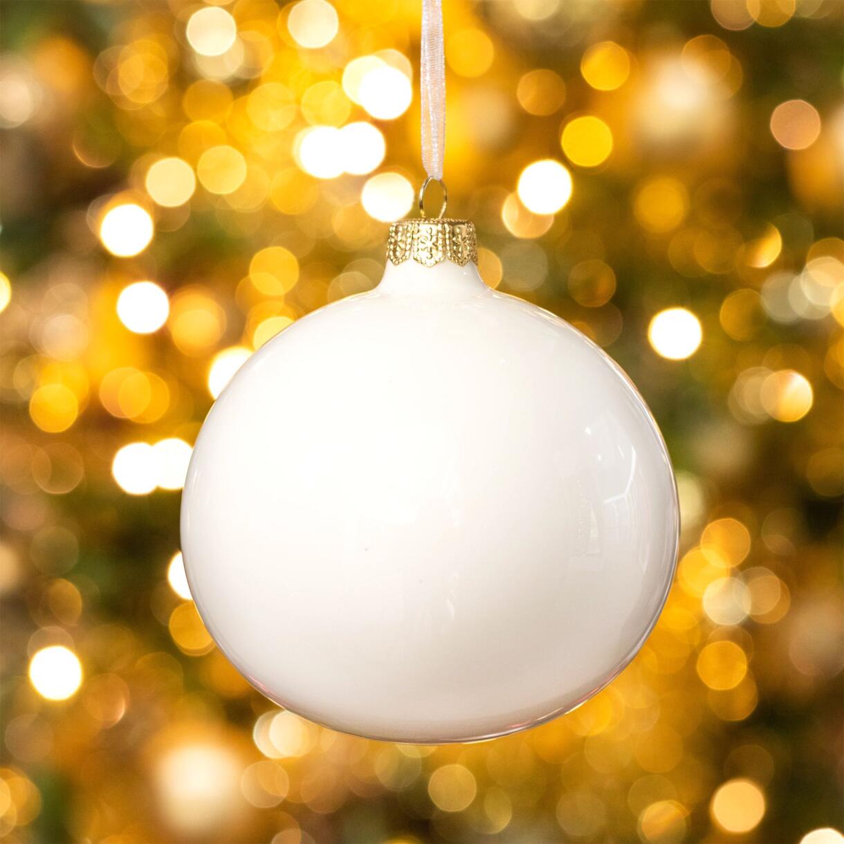 Lot de 6 boules de Noël en verre (D80 mm) Arctique brillantes Blanc laine  1