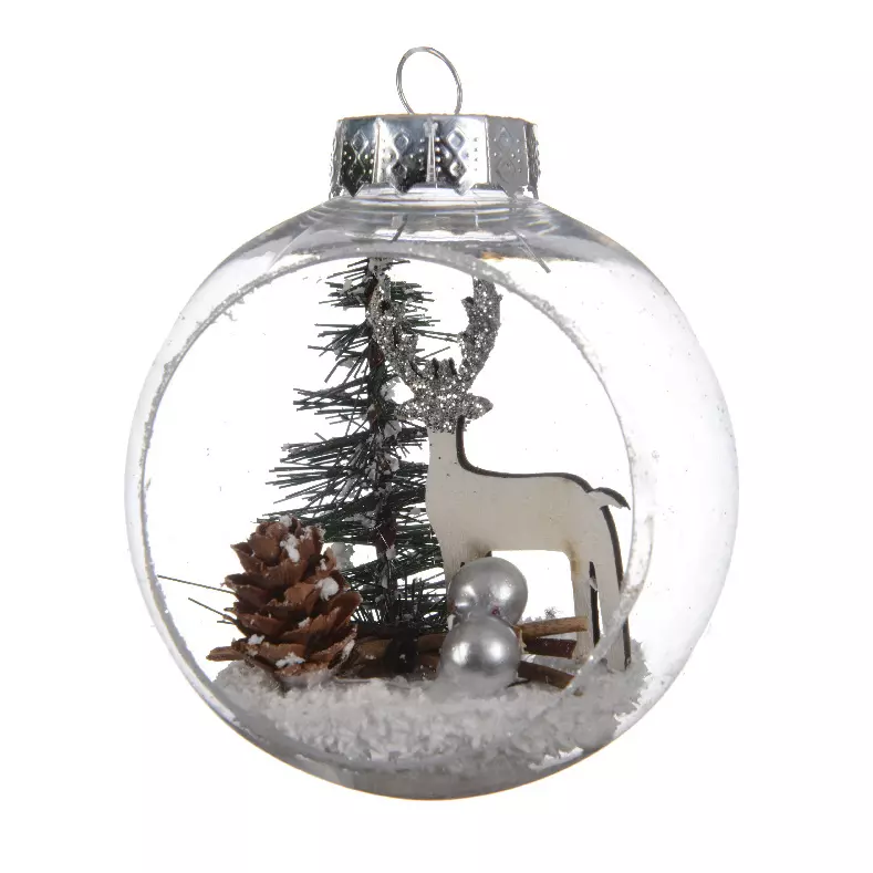 Lote de 3 bolas de Navidad transparentes (D80 mm) Reno  1