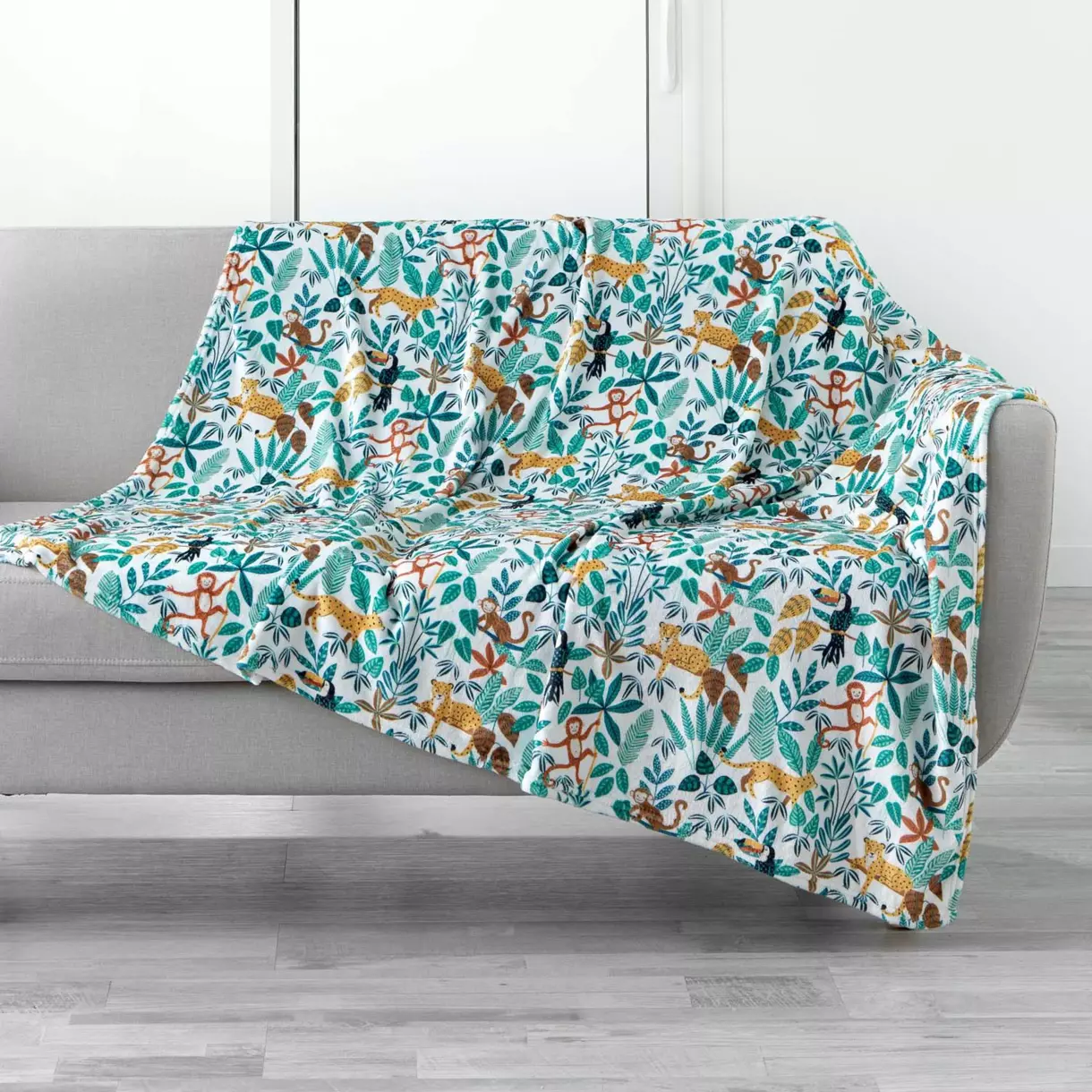 Manta suave (150 cm) Jungle story Verde 1