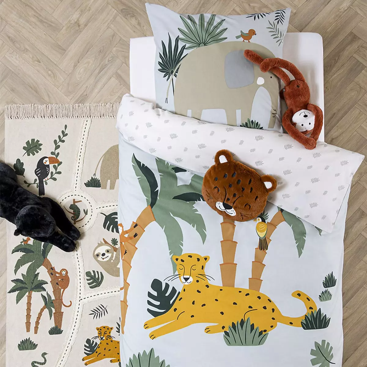 Funda nórdica y une funda de almohada infantil  algodón (140 cm) Jungle Azul 1