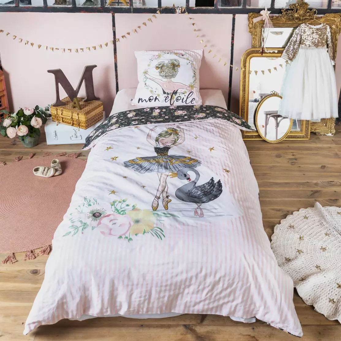 Funda nórdica y una funda para almohada algodón (140 cm) Mon estrella Rosa 1
