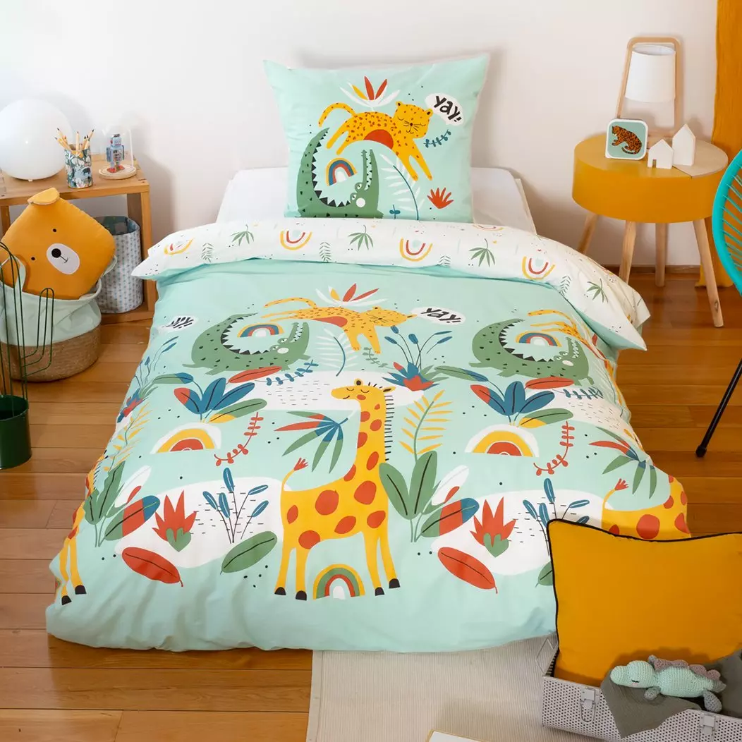 Housse de couette et une taie enfant coton (140 cm) Poumba Bleue 1