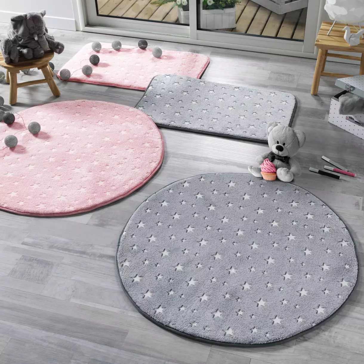 Alfombra fosforescente redonda (90 cm) Fluo Night Rosa 1