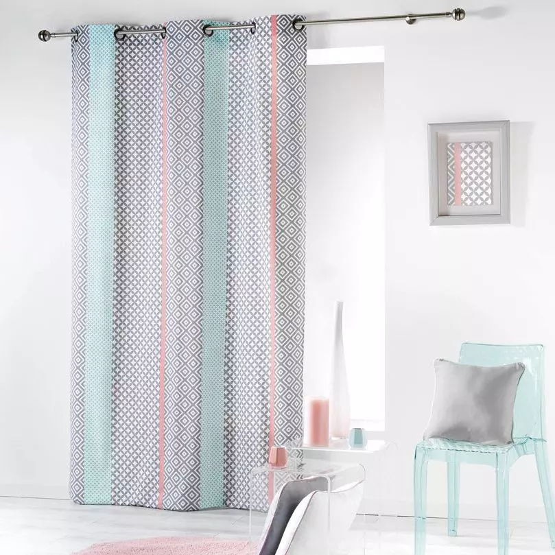 Cortina algodón (140 x 240 cm) Baltic Rosa y Menta 1