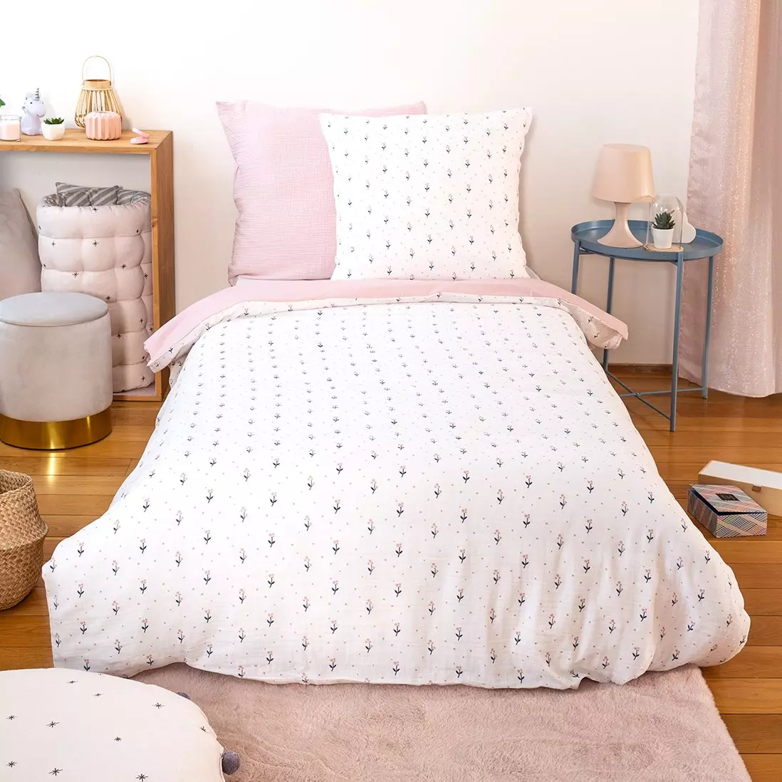 Housse de couette et une taie enfant gaze de coton (140 cm) Liberty Rose 1