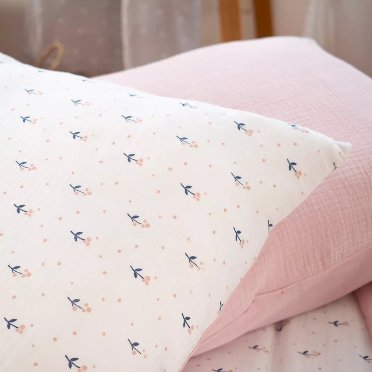 Funda nórdica y una funda de almohada de algodón (140 cm) Liberty Rosa 6