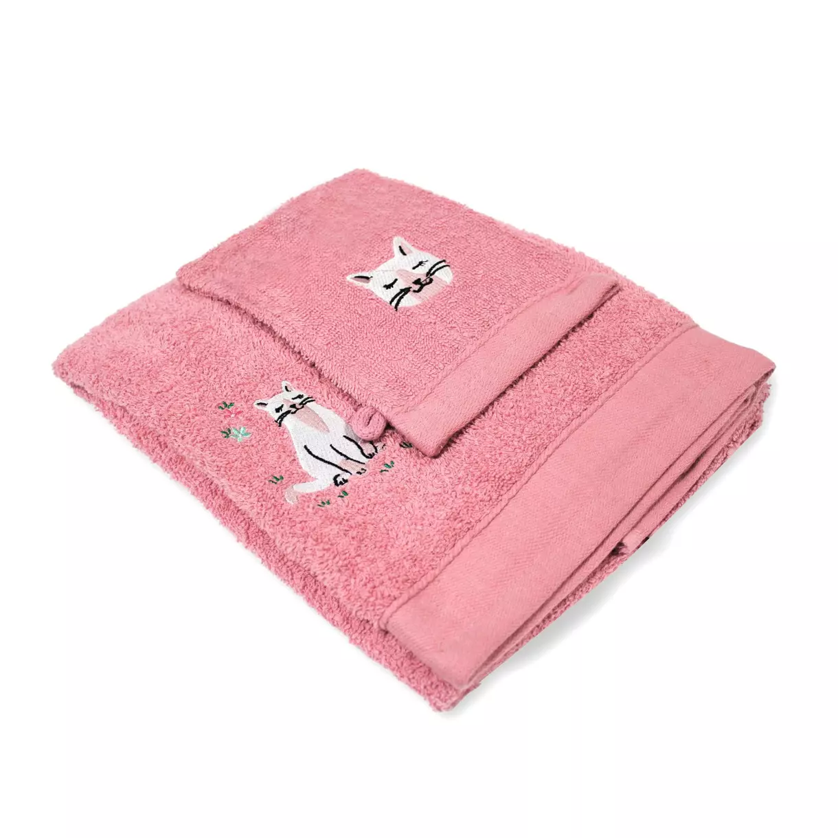 Serviette et gant de toilette Chaton Rose 1