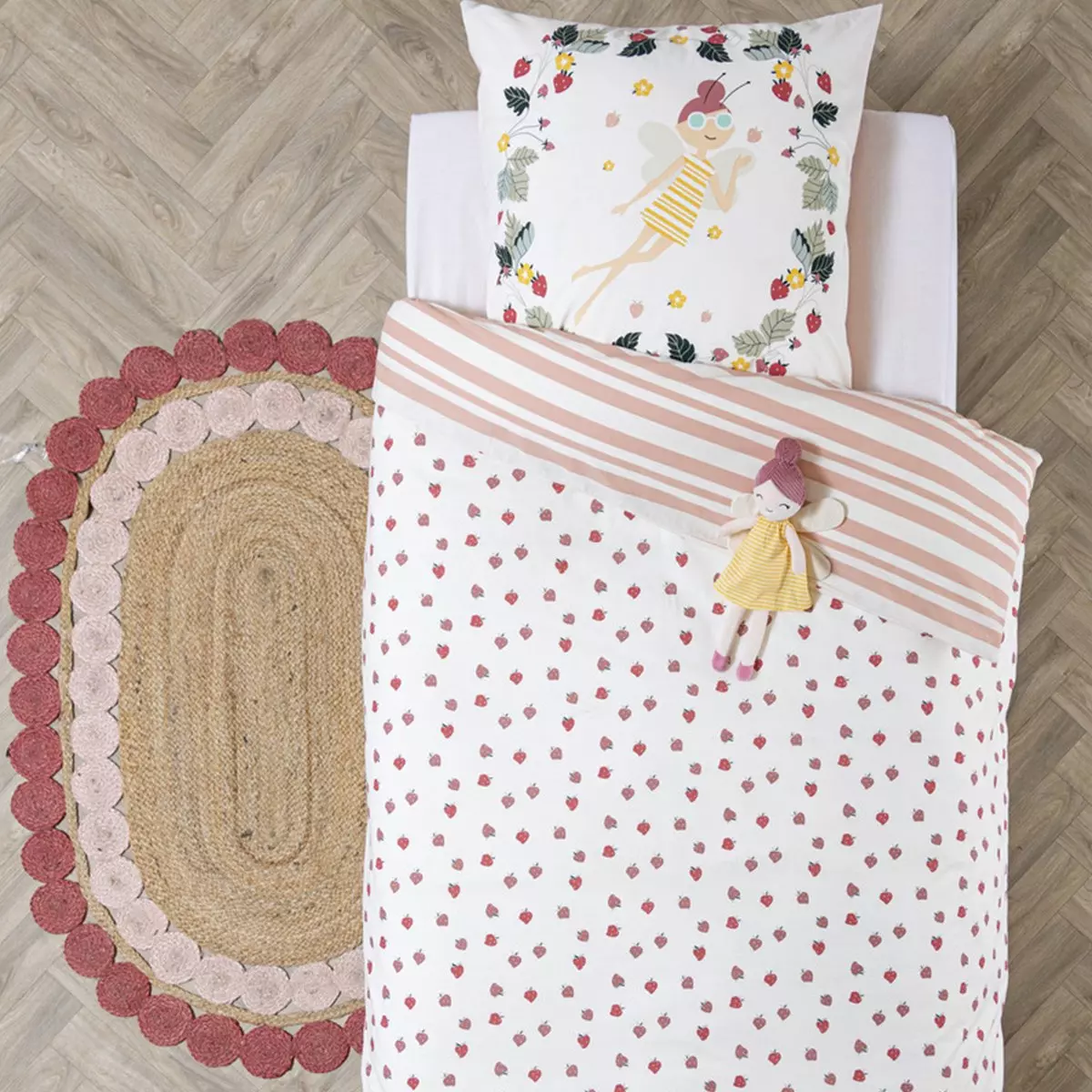 Funda nórdica y une funda de almohada infantil  algodón (140 cm) Fraise Summer Rojo 1