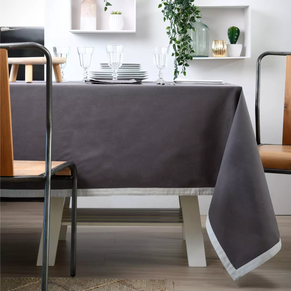 Mantel rectangular (L240 cm) Duo Gris oscuro 1
