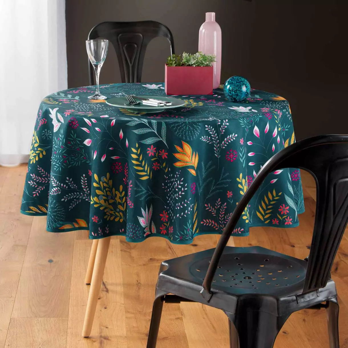 Nappe ronde anti-taches (D180 cm) Bucolique Bleue 1