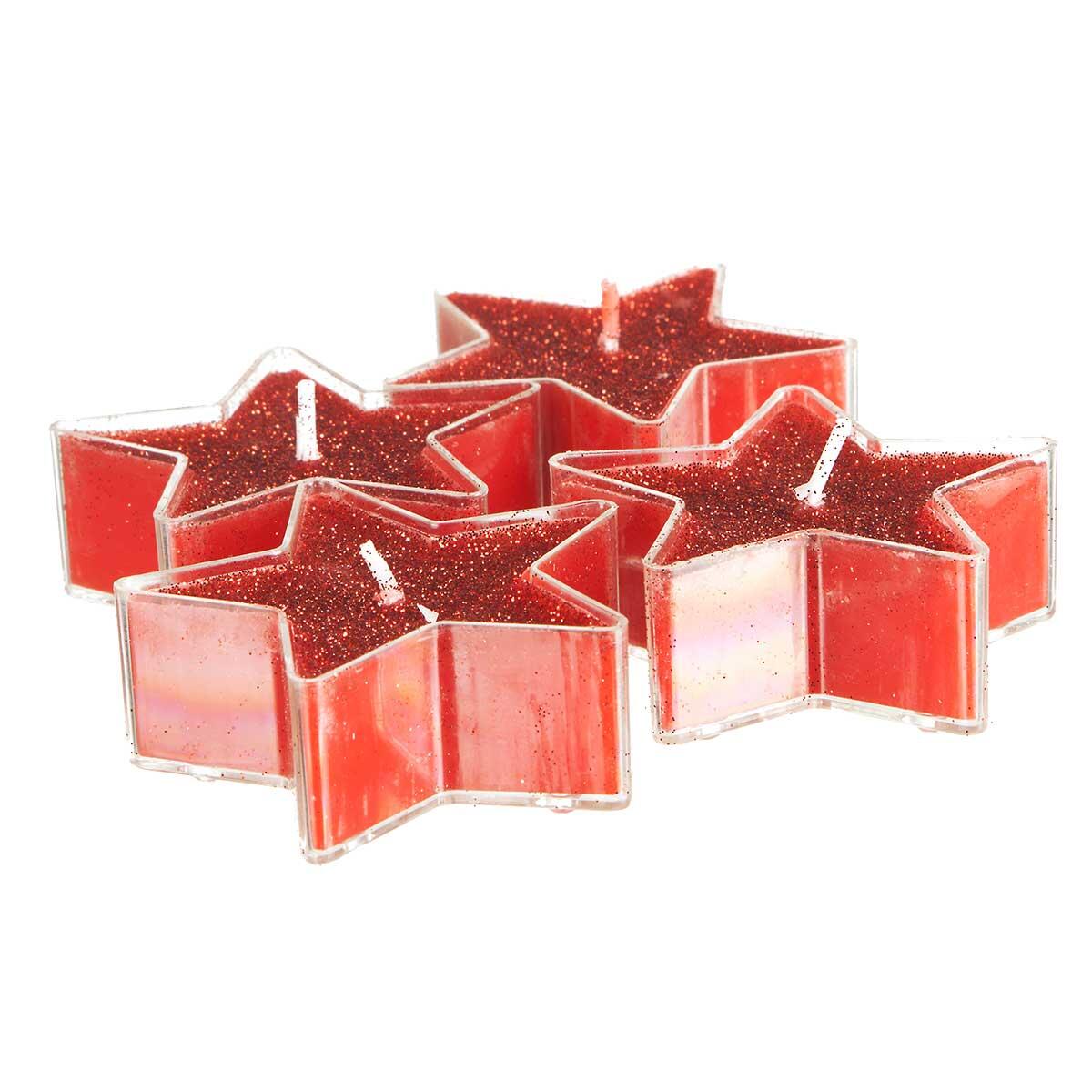 Set van 4 kaarsen Sterren rood 1