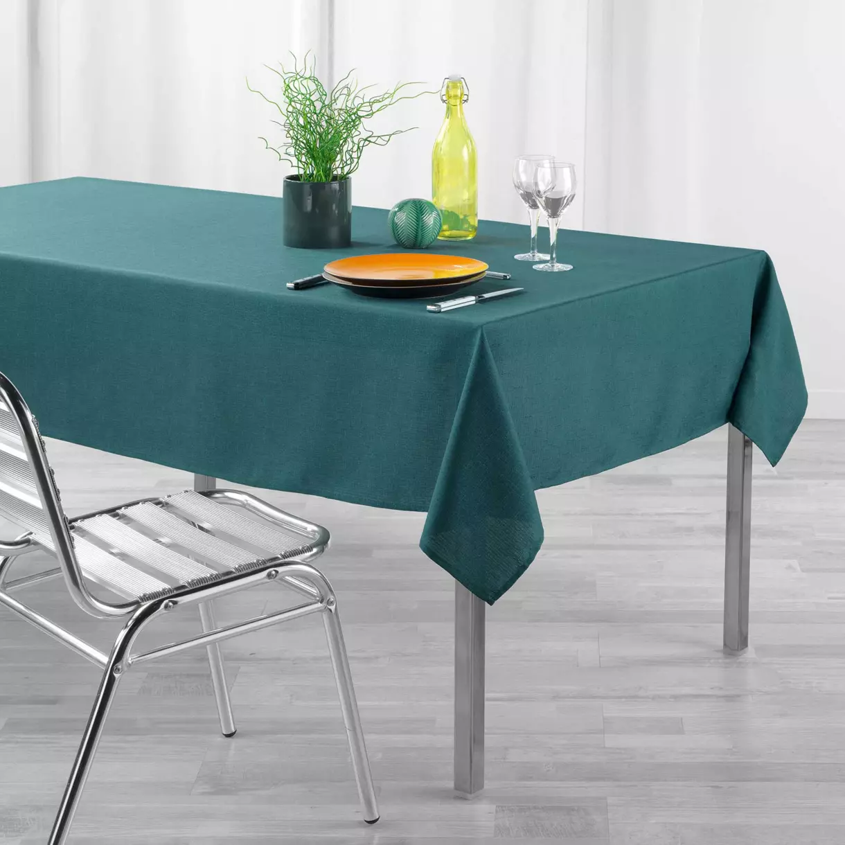 Mantel rectangular revestido (L250 cm) Newton Verde esmeralda 1
