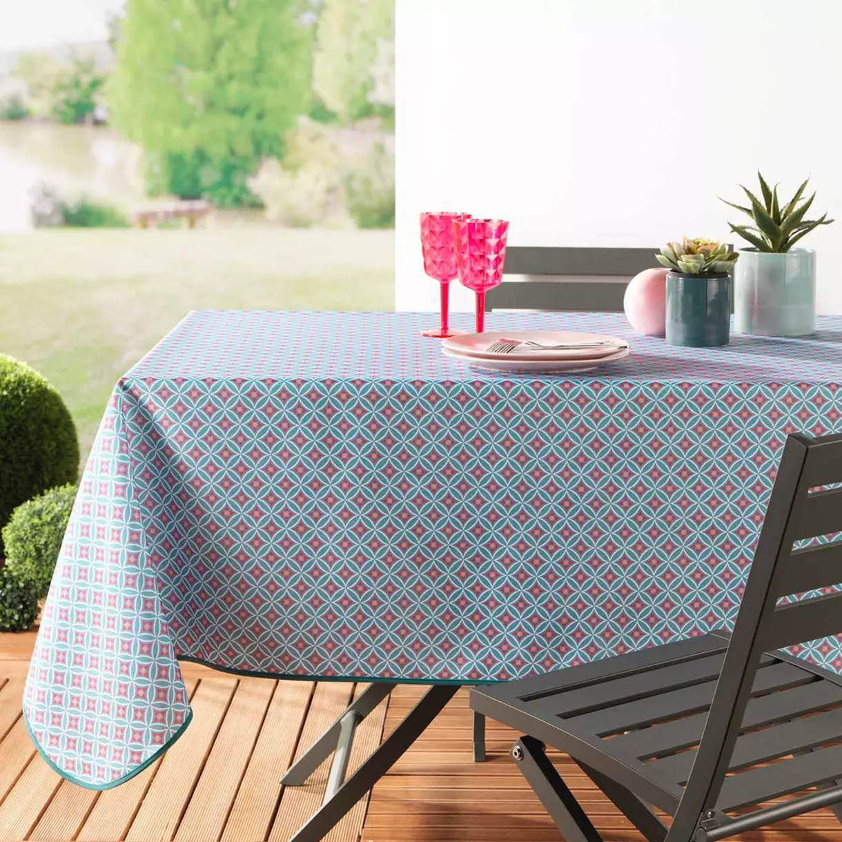 Nappe rectangulaire anti tache (L240 cm) Havana Vert menthe 1