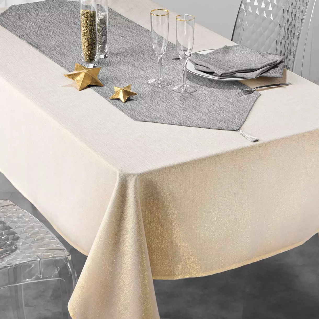 Camino de mesa (140 cm) Gris plateado  1