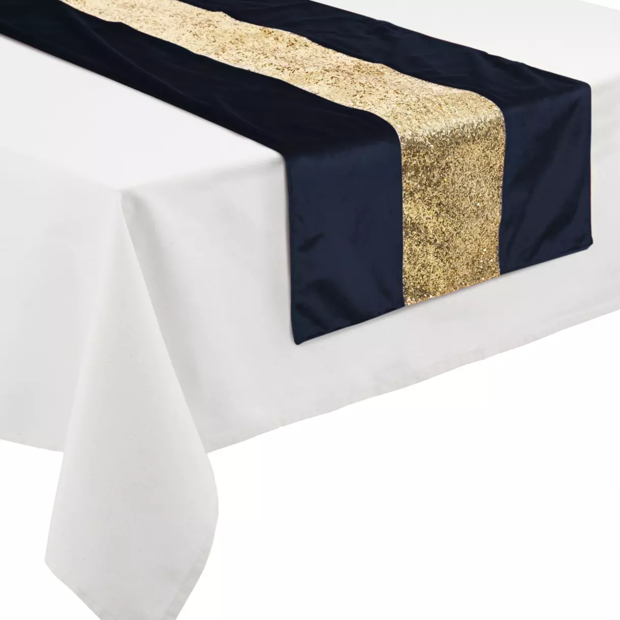 Chemin de table Velours pailleté Bleu marine 1