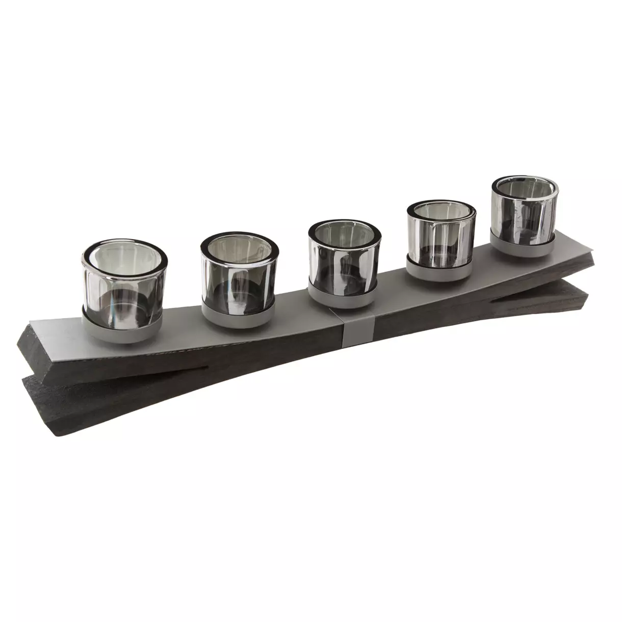 Portavelas Contemporáneo aluminio y madera Plata 1