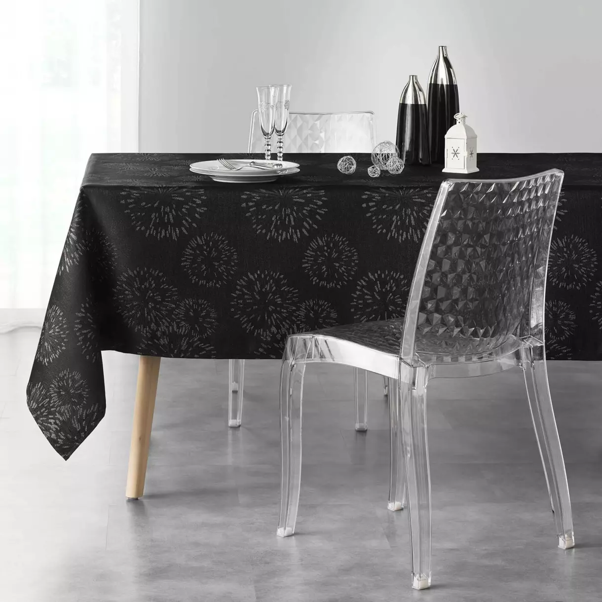 Nappe rectangulaire (L300 cm) Artifice Noir et argent 1