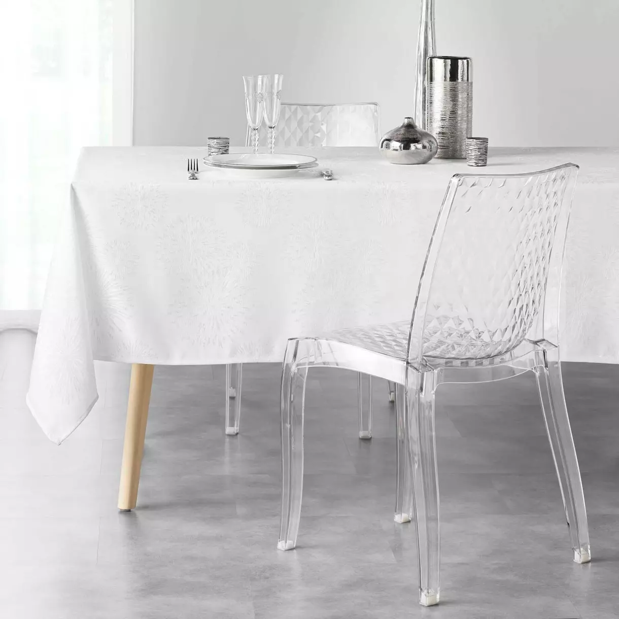 Mantel rectangular (L240 cm) Artifice Blanco y plata  1