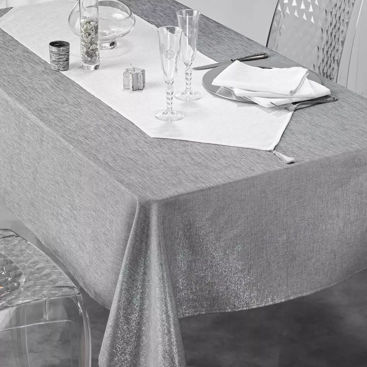 Camino de mesa (140 cm) Silvery Blanco 1