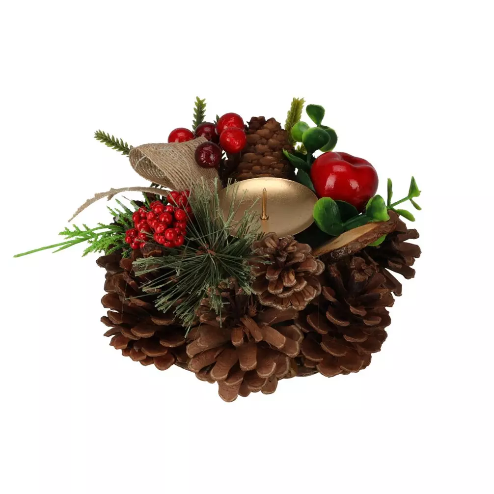 Bougie De Table De Noël Dekohelden24 - Sphère 10 Cm, Motif Branches Et Baies, Blanc Rouge Vert - Décoration Festive