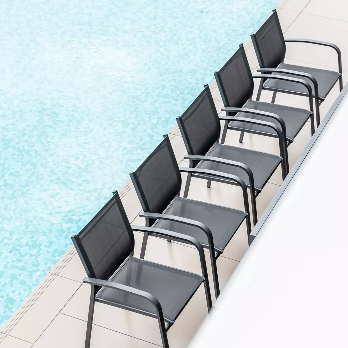 Silla de jardín con reposabrazos alu apilable Murano - Gris antracita 6