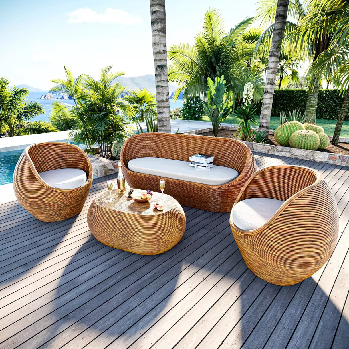 Conjunto de jardín de ratán Trinidad Natural - 5 plazas 1