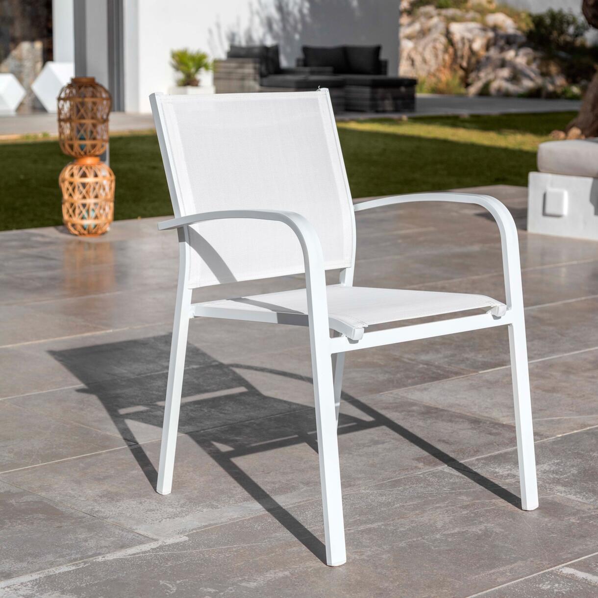 Stapelbarer Gartenstuhl mit Armlehnen Murano Aluminium - Weiß 1