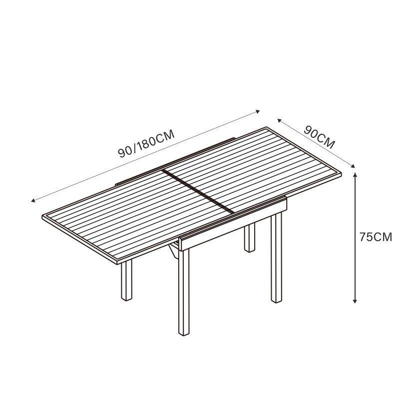 Tavolo da giardino allungabile 8 posti Alluminio Murano (180 x 90 cm) - Grigio antracite 6