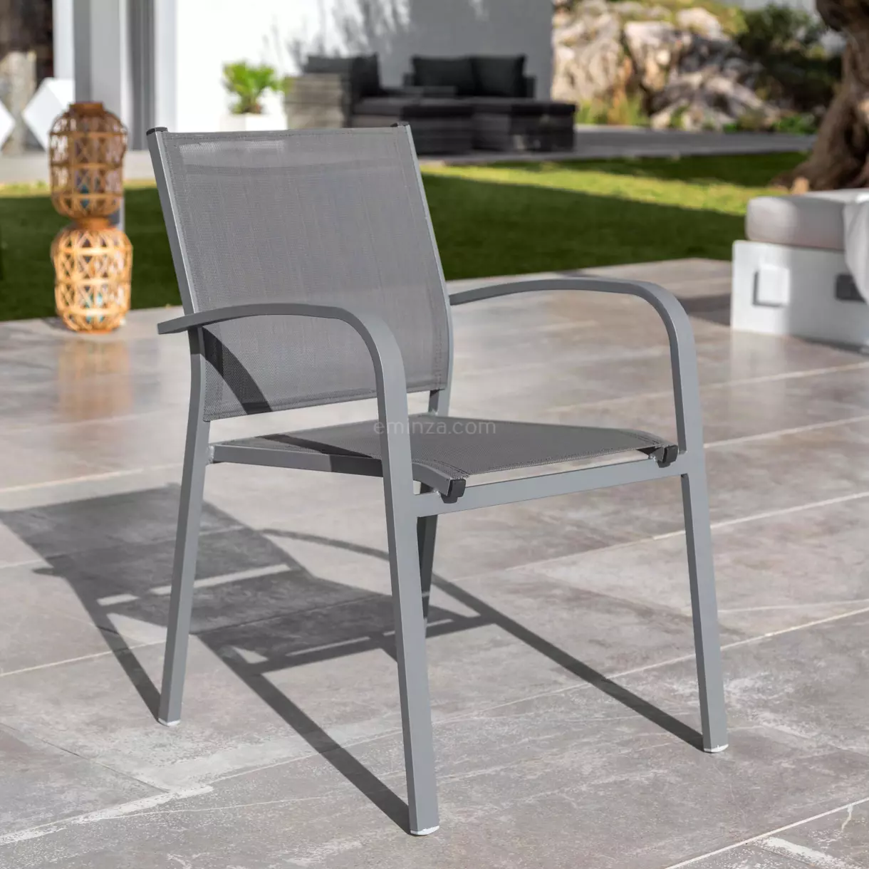 Silla de jardín con reposabrazos alu apilable Murano - Gris pizarra 1
