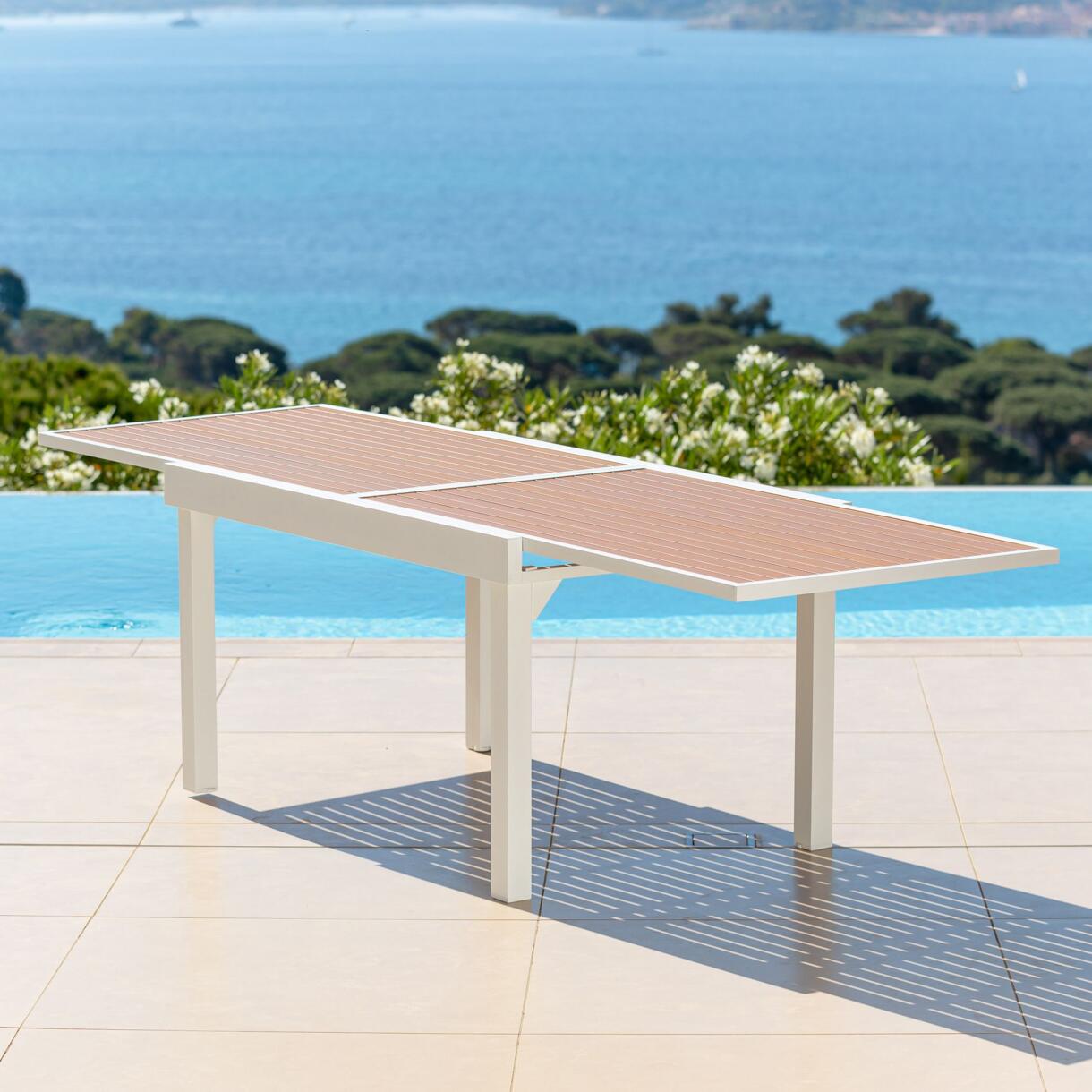 Gartentisch ausziehbar Murano Aluminium mit Holz-Optik (bis zu 10 Pers.) - Weiß 6