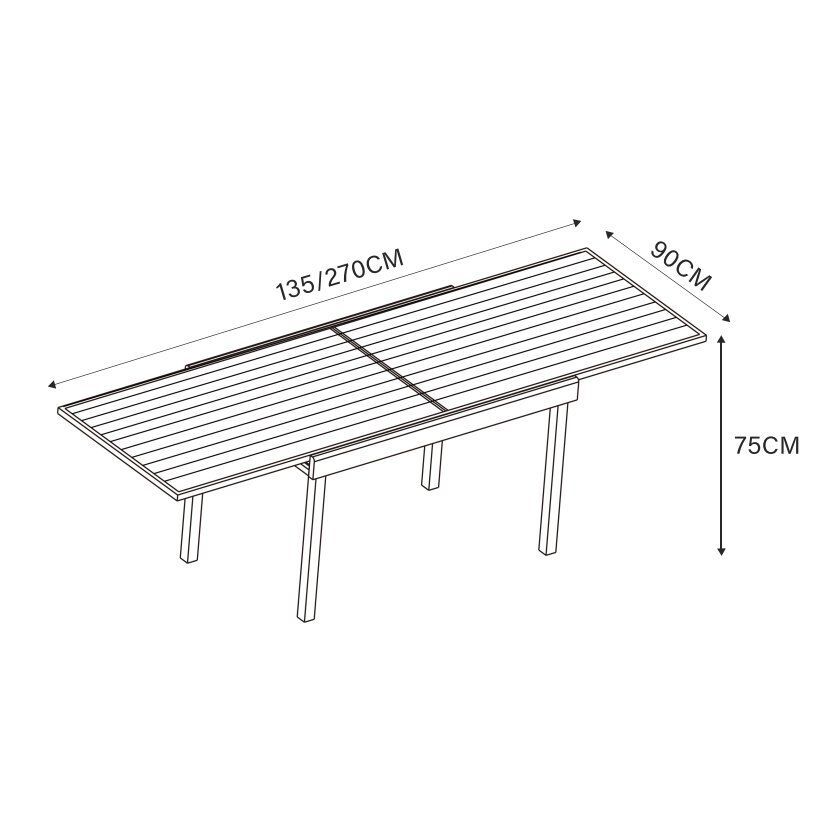 Rechteckiger Gartentisch ausziehbar Murano Aluminium (Bis zu 10 Pers.) - Anthrazitgrau 7