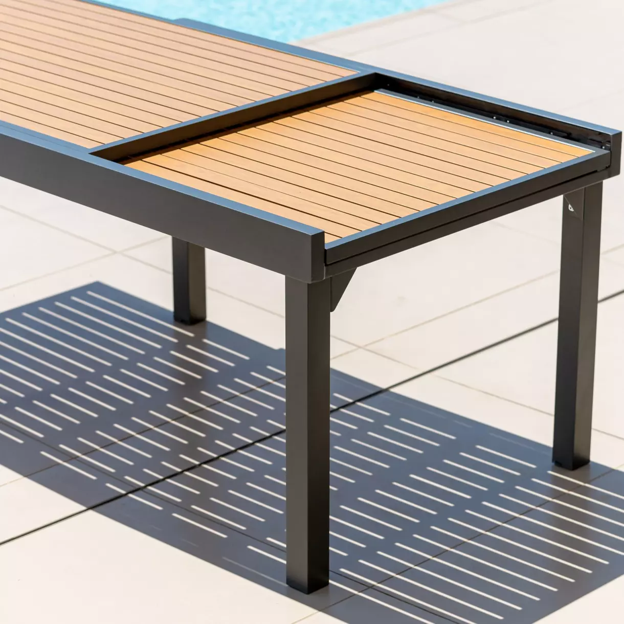 Tuintafel uitschuifbaar 10 personen Aluminium hout effect Murano (270 x 90 cm) - Antraciet 6