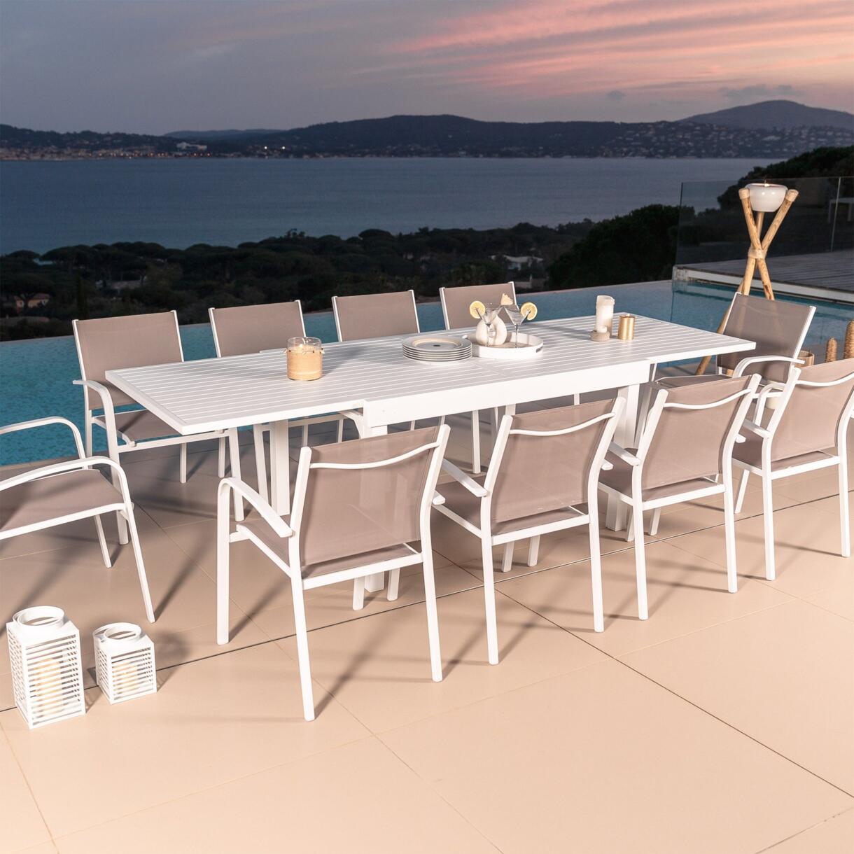 Tavolo da giardino rettangolare allungabile 10 posti Alluminio Murano (270 x 90 cm) - Bianco 6