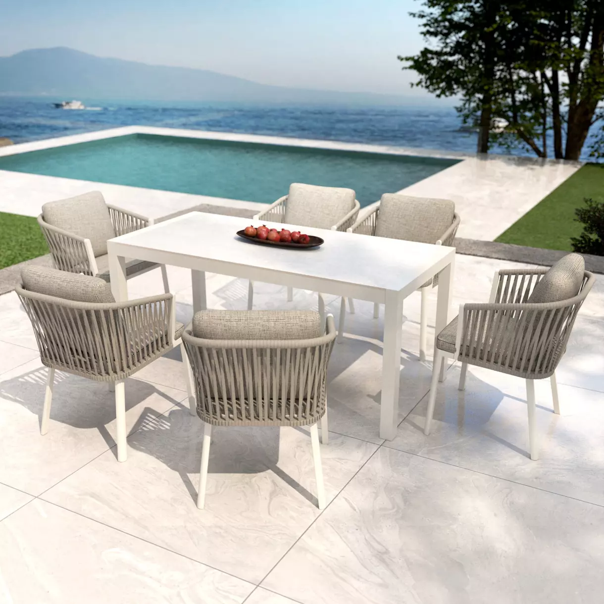 Tuintafel 6 zitplaatsen Aluminium/Keramiek Modena (150 x 75 cm) - Wit/Gris 1