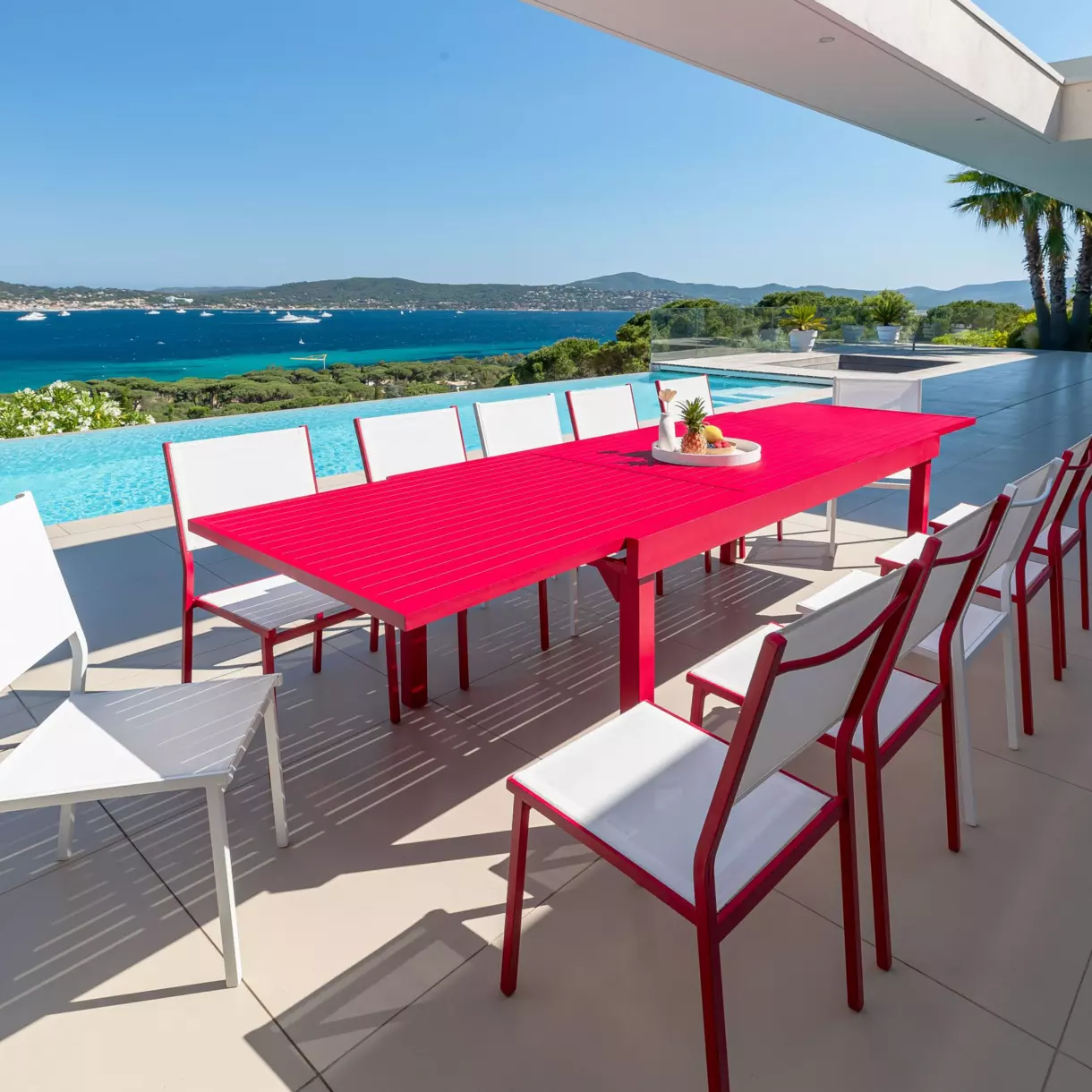 Mesa de jardín rectangular extensible Aluminio Murano (Hasta 12 pers.) - Rojo 1