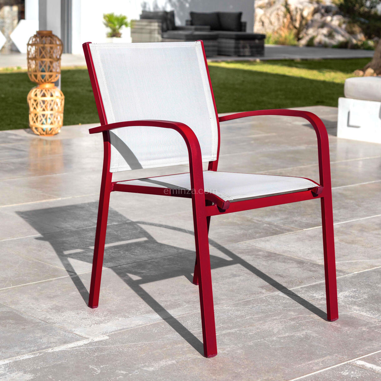 Sedia con braccioli da giardino impilabili Murano - Rosso/Bianco 1