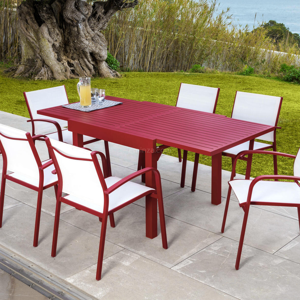 Table de jardin extensible 8 places Aluminium Murano (180 x 90 cm) - Rouge 1