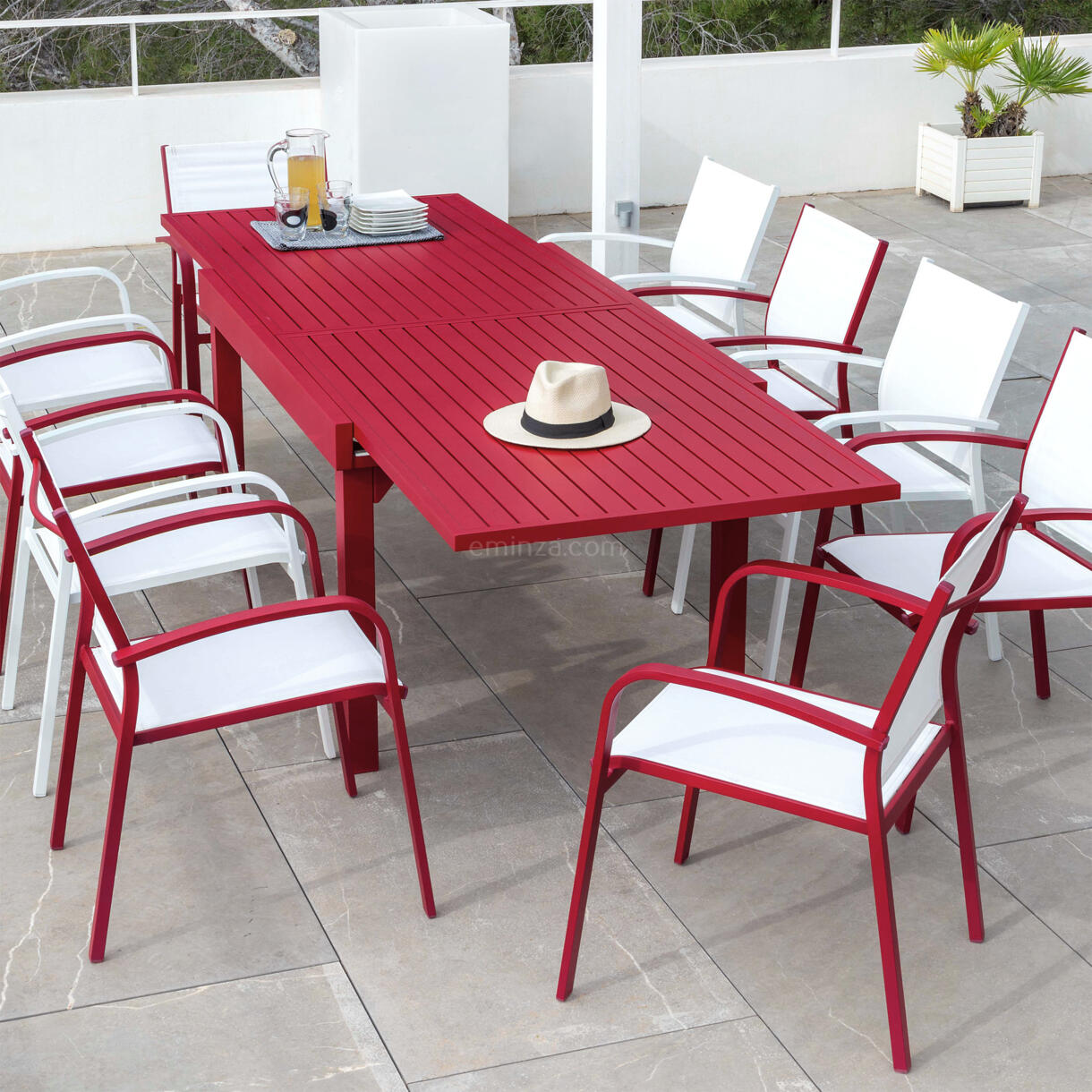 Mesa de jardín rectangular extensible Aluminio Murano (Hasta 10 pers.) - Rojo 1