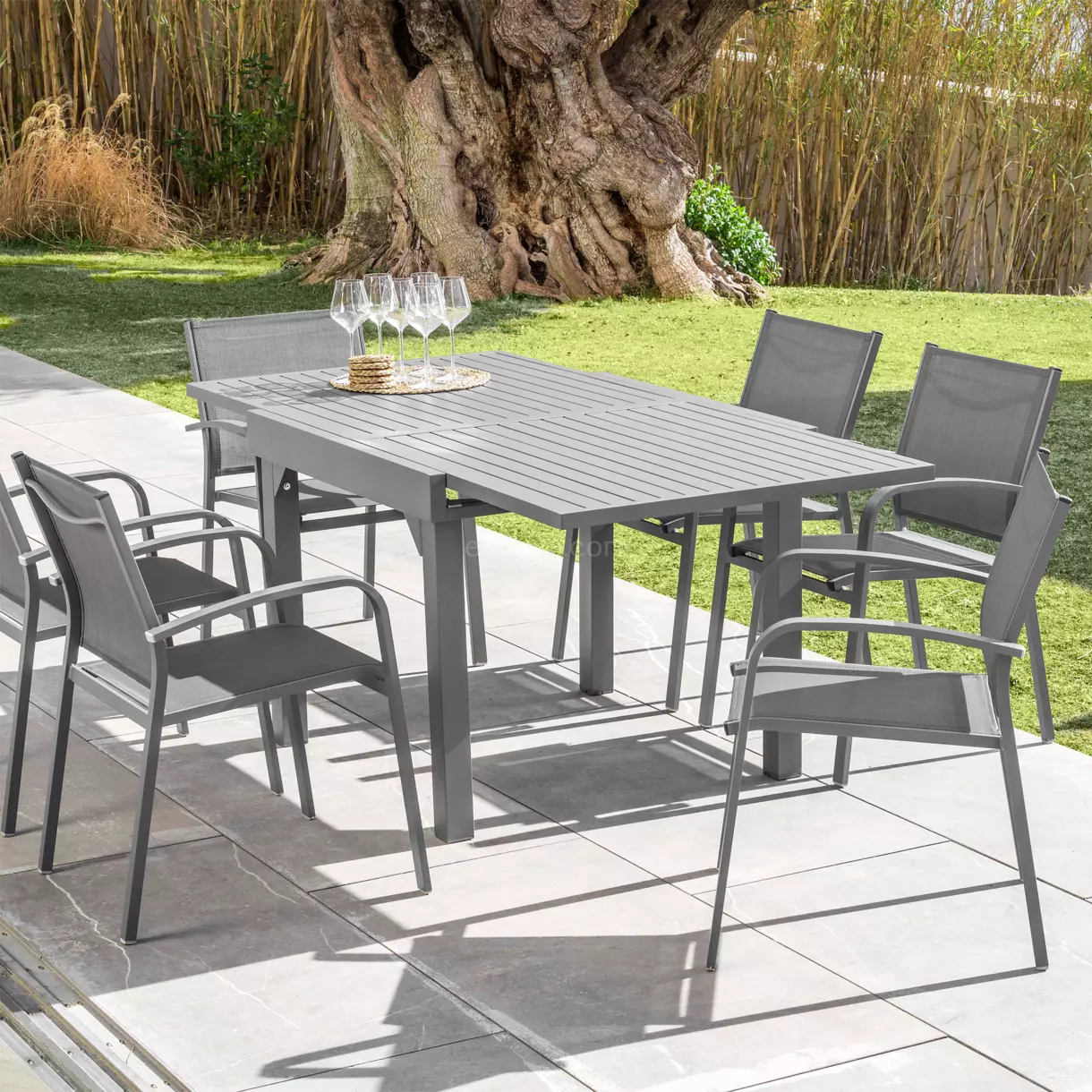 Tuintafel uitschuifbaar 8 personen Aluminium Murano (180 x 90 cm) - Leigrijs 1