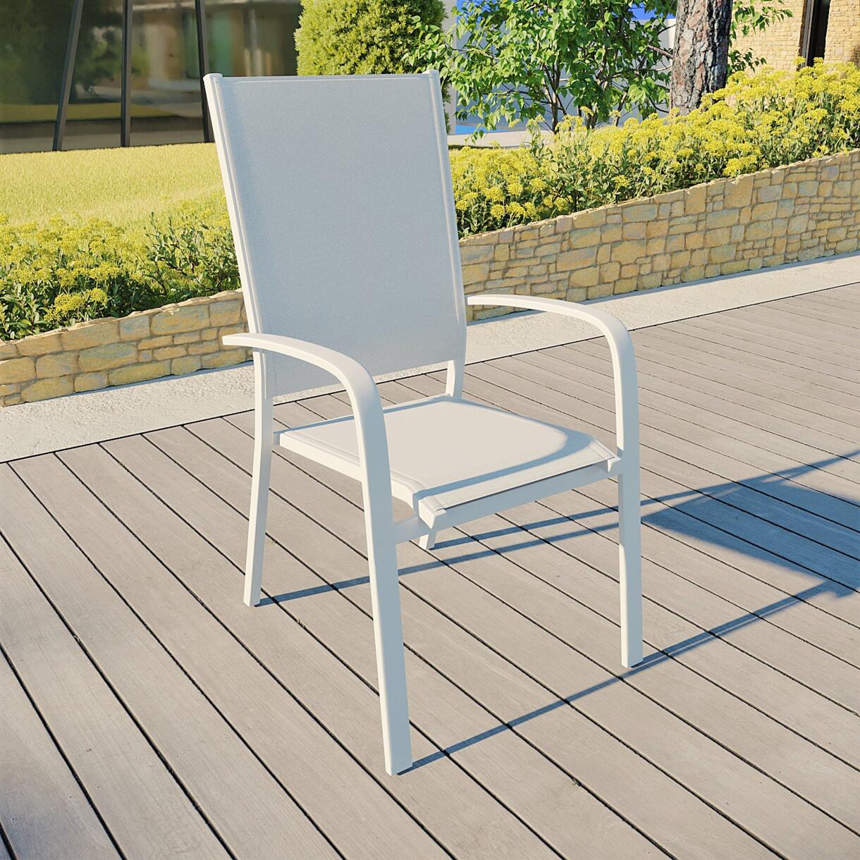 Stapelbarer Gartenstuhl mit hoher Rückenlehne Murano Aluminium - Weiß 1