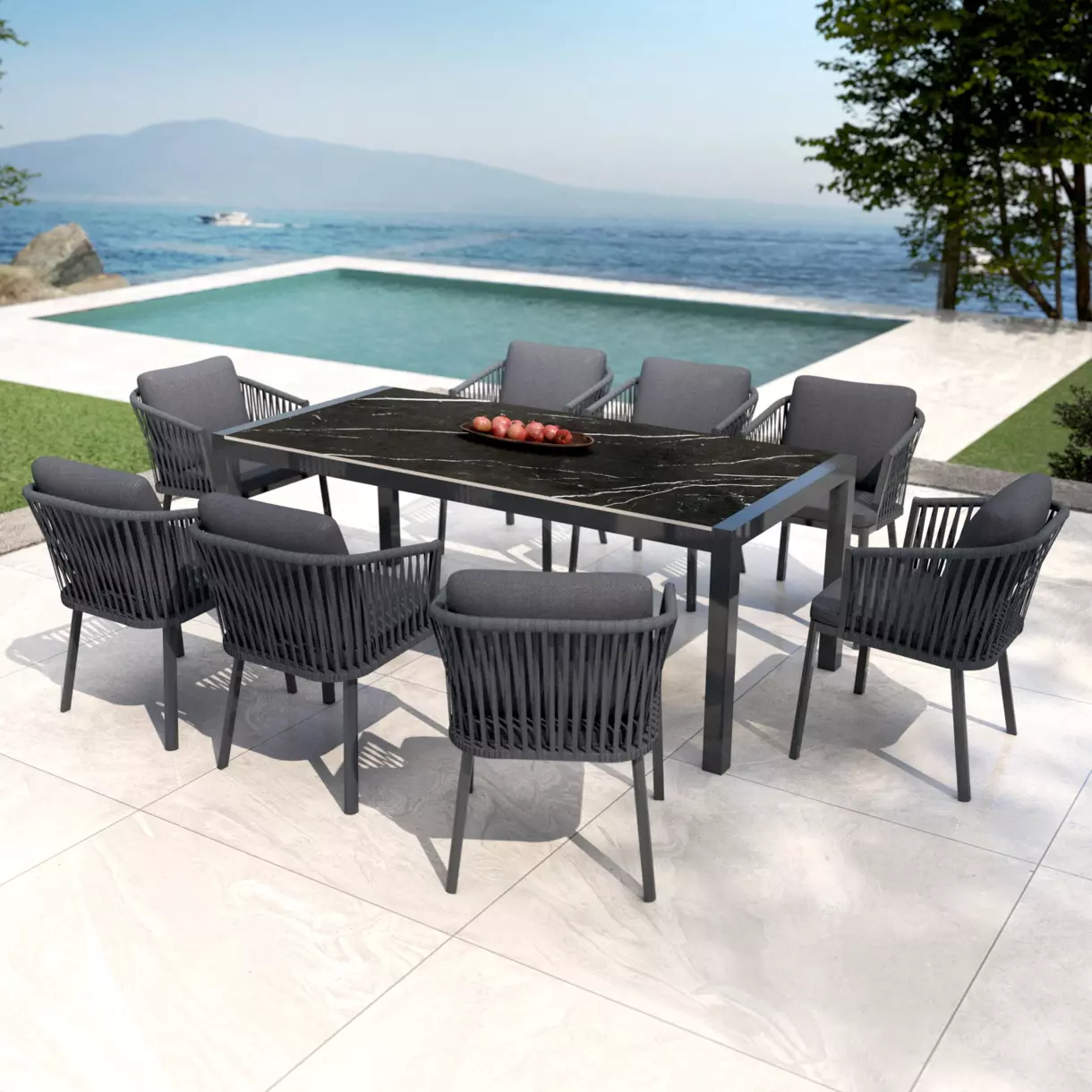 Mesa de jardín 8 personas Aluminio/Cerámica Modena (180 x 90 cm) - Gris antracita/Negro jaspeado 1