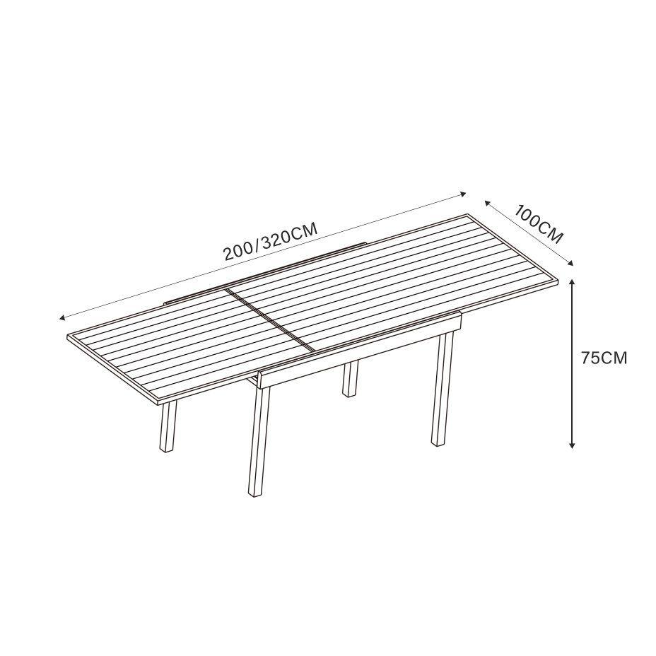 Tavolo da giardino allungabile 12 posti Alluminio effetto legno Murano (320 x 100 cm) - Bianco 6