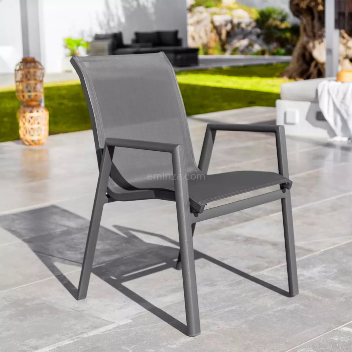 Silla de jardín apilable con reposabrazos Corfu - Gris antracita 1