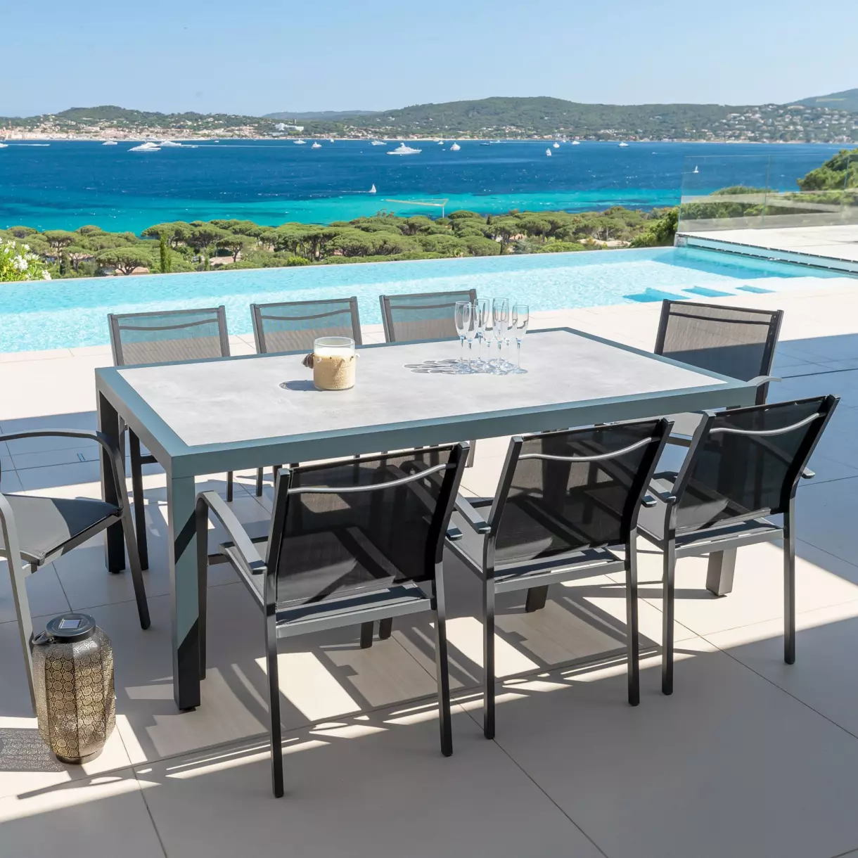 Mesa de jardín 8 plazas Aluminio/Cerámica Torano (192 x 102 cm) - Gris antracita 1