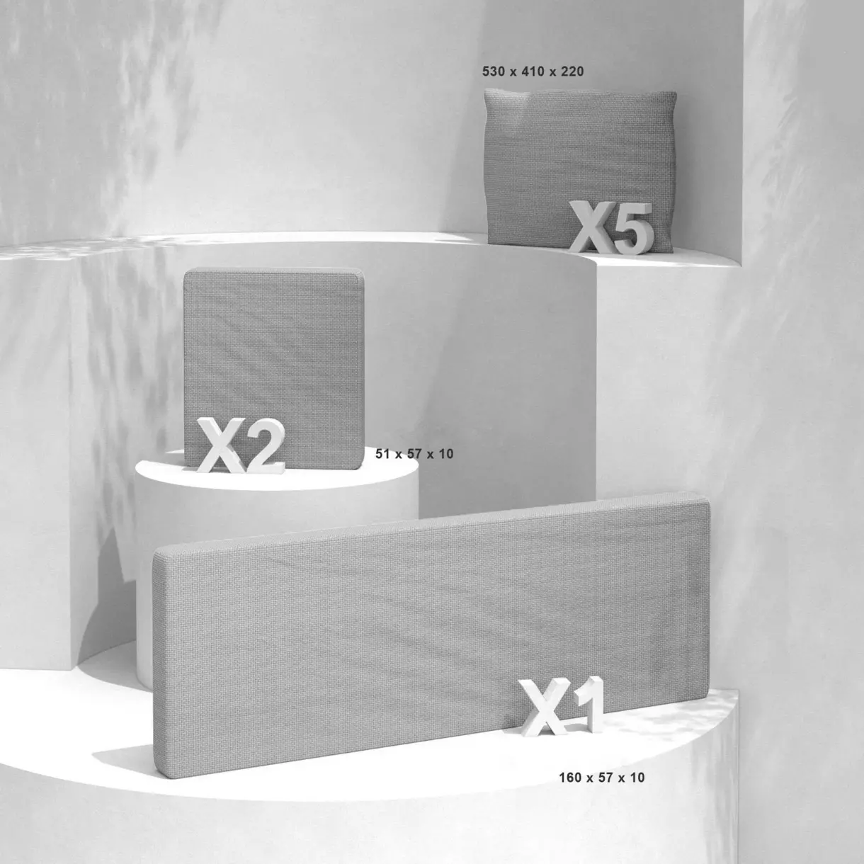 Lot de coussins de remplacement pour salon de jardin Calvi 5 places - Gris clair 1