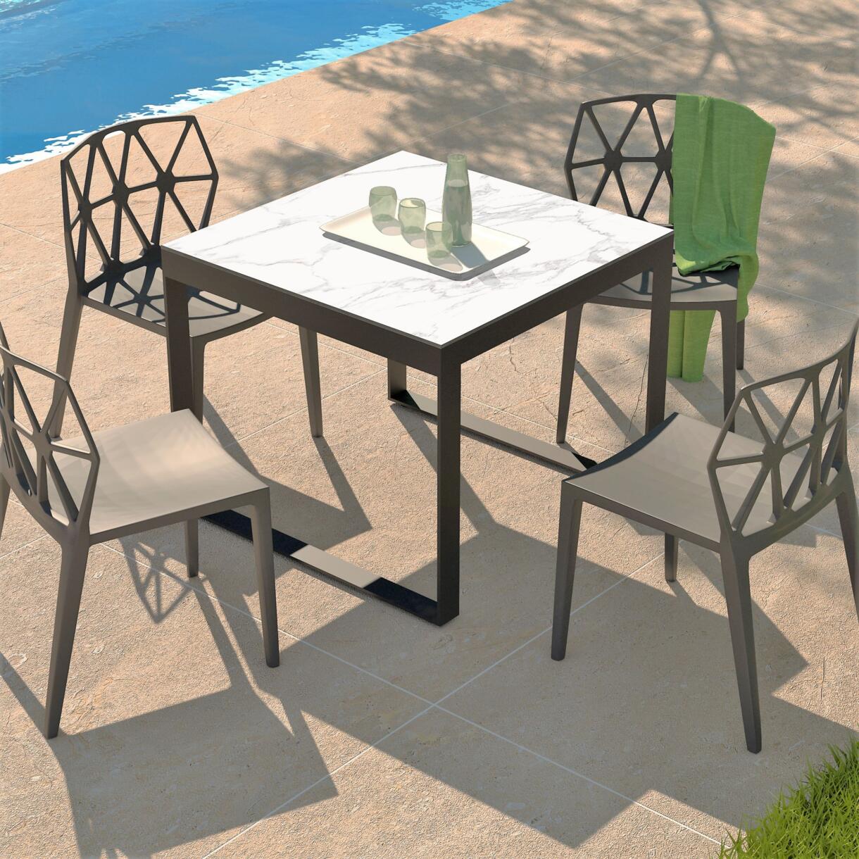 Tavolo da giardino 4 posti Allumino/Ceramica Kore (90 x 90 cm) -  Grigio antracite/Bianco 1