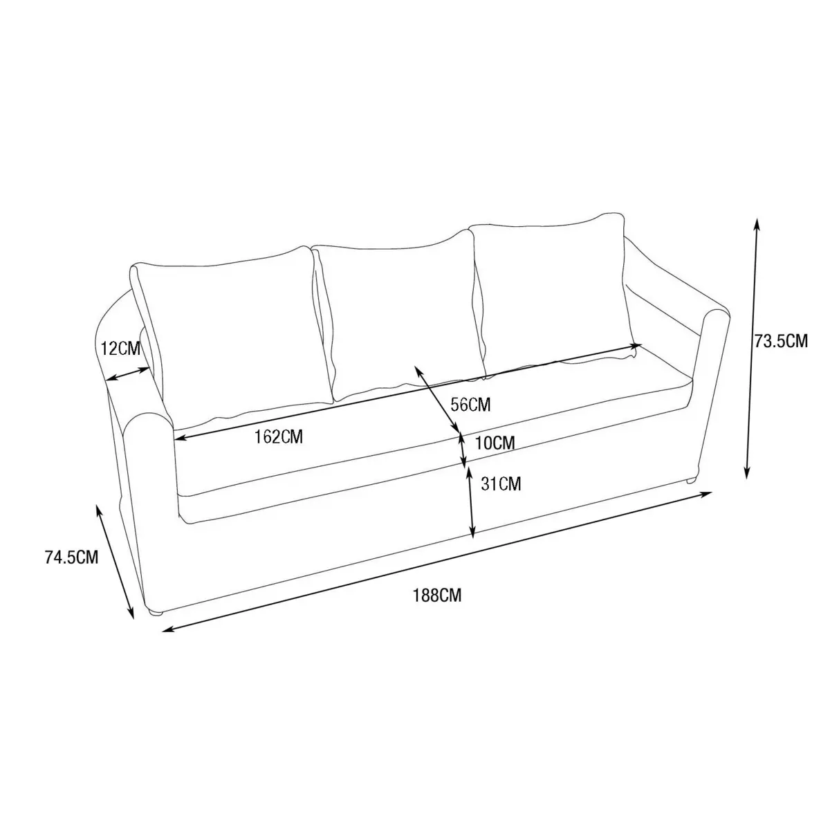 Canapé de jardin 3 places Calvi - Blanc/gris clair 6