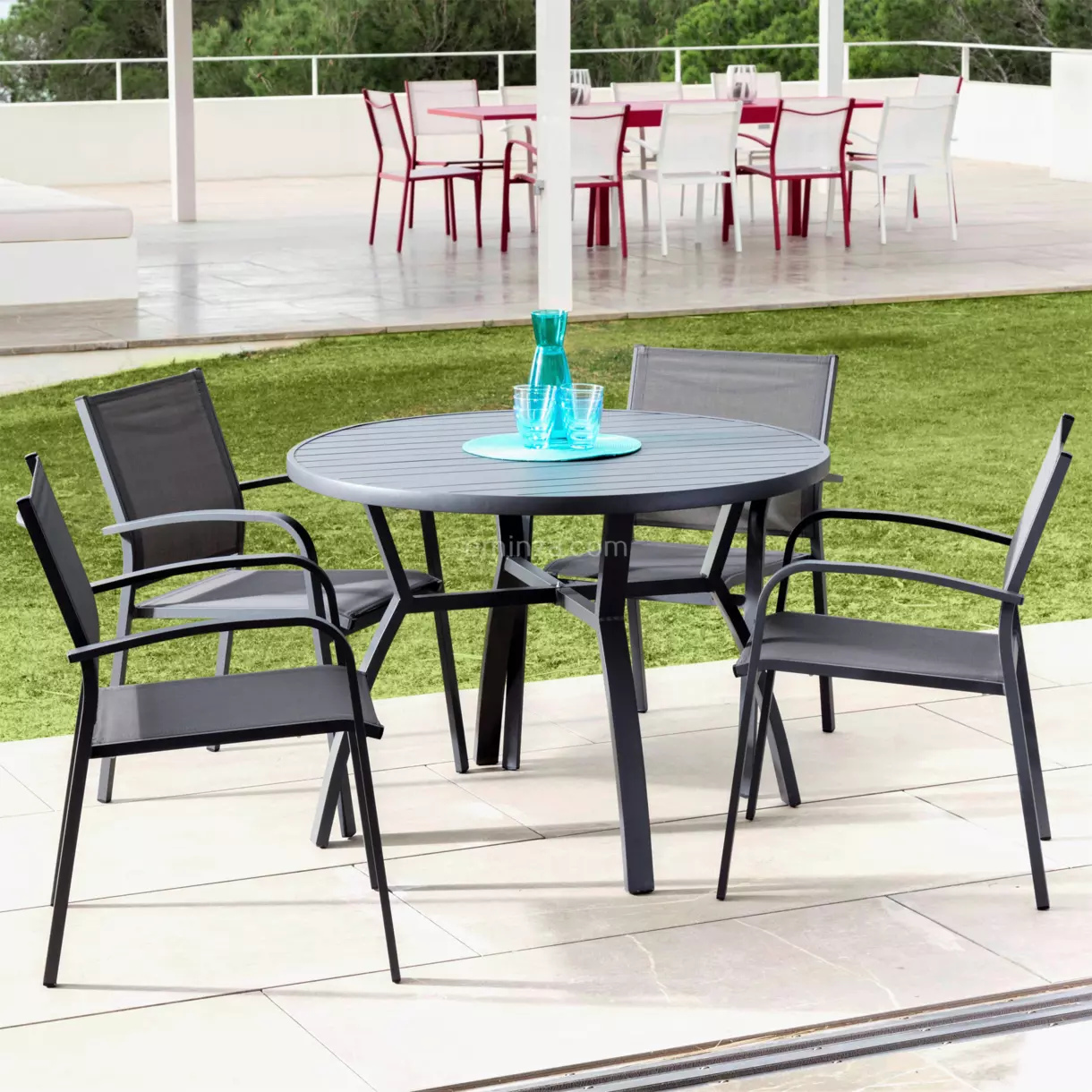 Table de jardin 5 places Aluminium Murano (D105 cm) - Gris anthracite 1