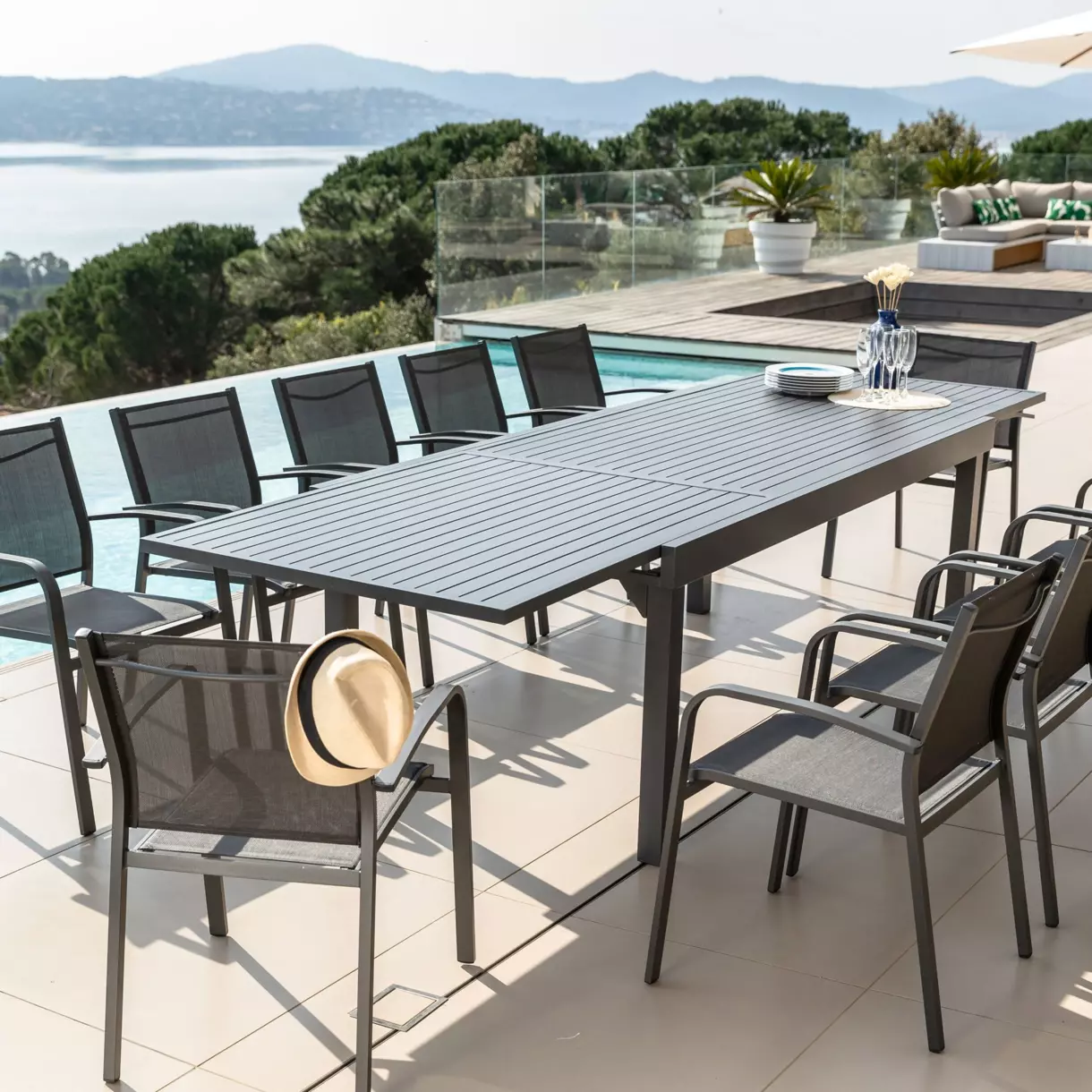 Tavolo da giardino rettangolare allungabile 12 posti Alluminio Murano (320 x 100 cm) - Grigio antracite 1